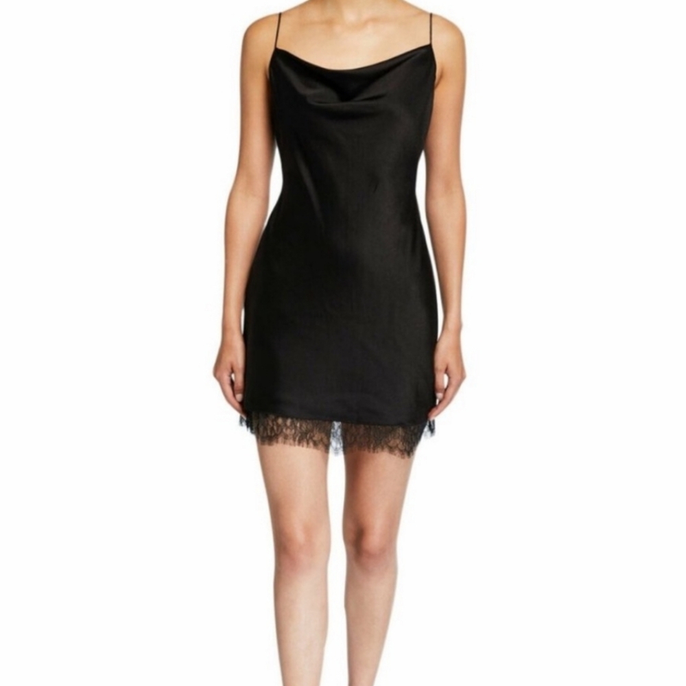 Alice + Olivia Black Lace-Trimmed Slip Dress